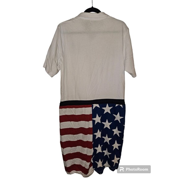 MAD Engine L Romper Short Sleeve Shorts American Flag Nerd Red White Blue July 4 - Picture 2 of 3